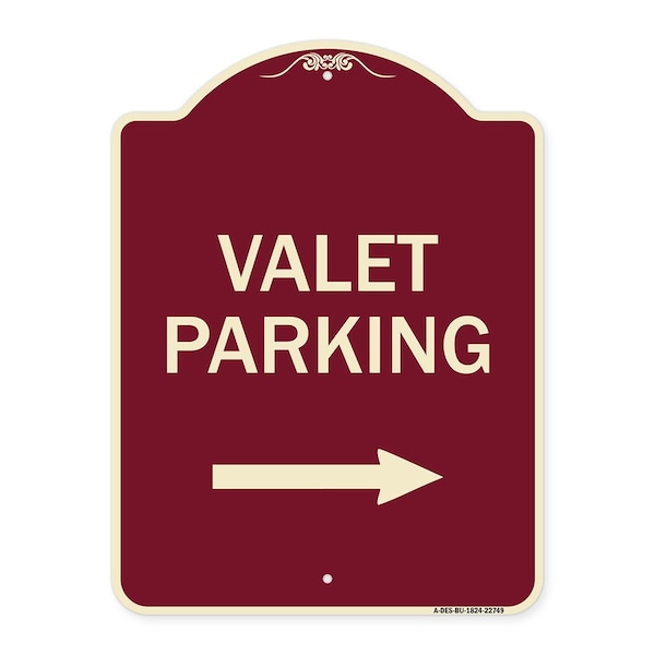Valet Parking with Right Arrow Heavy-Gauge Aluminum Architectural Sign, 24" x 18", BU-1824-22749